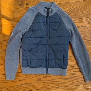 Men's Lands end Quilted Front Knit Sleeve Zip Sweater - Gray/Blue